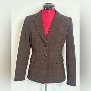 Tahari ASL Blazer Woman's Size 4P Brown Plaid Long Sleeves 2-Button Closure